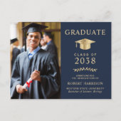 Elegante foto Blue Gold College Afstuderen Aankondigingskaart (Voorkant)