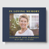 Elegante foto Blue Gold Memorial begrafenis Gastenboek (Voorkant)