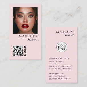 Elegante Foto Blush Roze QR Code Sociale Make-up Visitekaartje