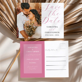 Elegante Foto Blush Roze Save the Date Huwelijk Aankondigingskaart