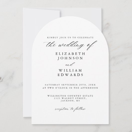 Elegante foto boog kalligrafie bruiloft kaart (Achterkant)