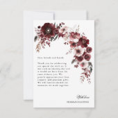 Elegante foto bordeaux bloemen bruiloft bedankkaart (Achterkant)