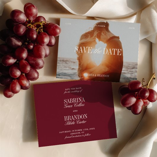Elegante foto bordeaux save-the-date kaart
