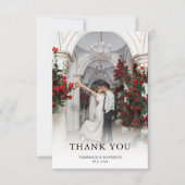 Elegante foto bordeauxrode bloemen bruiloft bedankkaart (Voorkant)