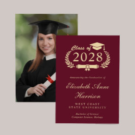 Elegante foto Bourgogne Gold College Afstuderen Aankondiging