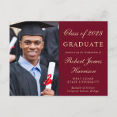 Elegante foto Bourgogne Gold College Afstuderen Aankondigingskaart (Voorkant)