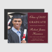 Elegante foto Bourgogne Gold College Afstuderen Magnetische Uitnodiging (Voorkant / Achterkant)