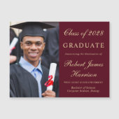 Elegante foto Bourgogne Gold College Afstuderen Magnetische Uitnodiging (Voorkant)