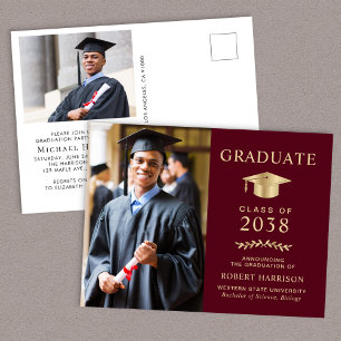 Elegante foto Bourgogne Gold Graduation Party Uitnodiging Briefkaart