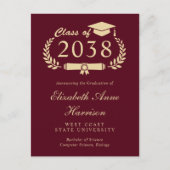 Elegante foto Bourgogne Goud Afstuderen Briefkaart (Voorkant)