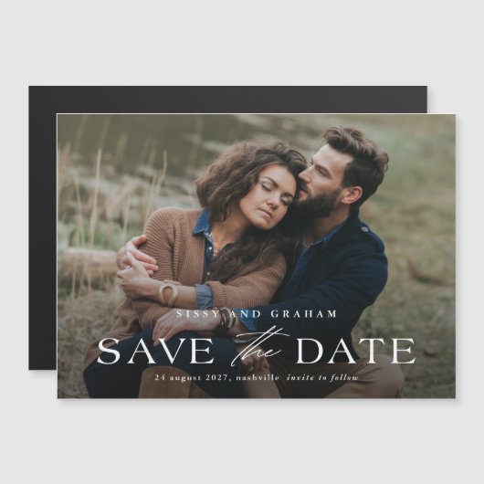 Elegante foto bruiloft Bewaar de datum magnetische (Voorkant / Achterkant)