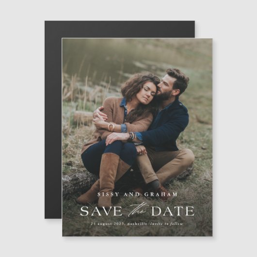 Elegante foto bruiloft Bewaar de datum magnetische (Voorkant / Achterkant)