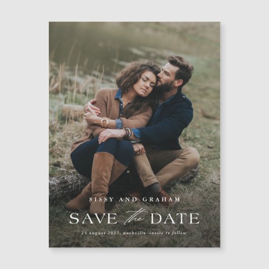 Elegante foto bruiloft Bewaar de datum magnetische (Voorkant)