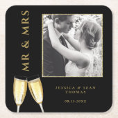 Elegante foto bruiloft champagne kartonnen onderzetters (Voorkant)