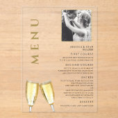 Elegante foto bruiloft Champagne Menu Acryl Uitnodigingen (Voorkant)
