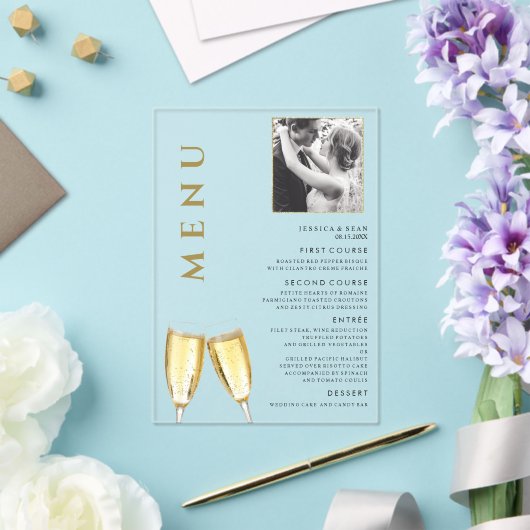 Elegante foto bruiloft Champagne Menu Acryl Uitnodigingen (Insitu (Huwelijk))
