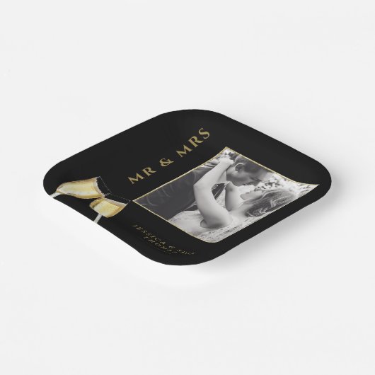 Elegante foto bruiloft champagne papieren bordje (Gebogen)