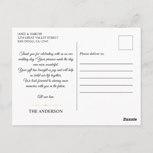 Elegante foto bruiloft dank u Briefkaart (Achterkant)