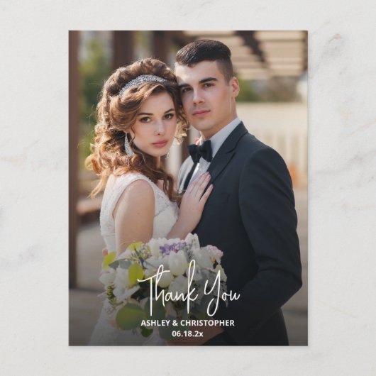 Elegante foto bruiloft dank u briefkaart (Voorkant)