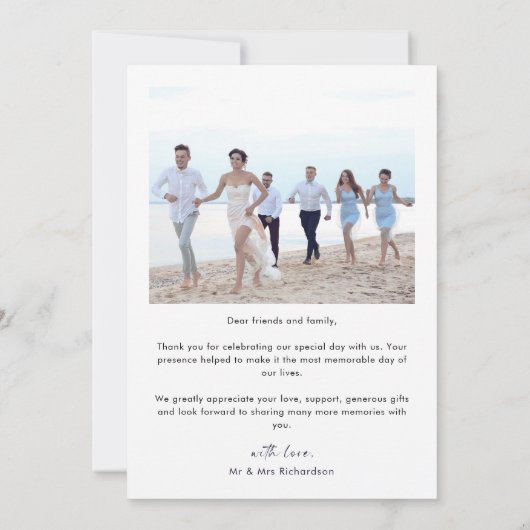 Elegante foto bruiloft dank u kaart (Achterkant)