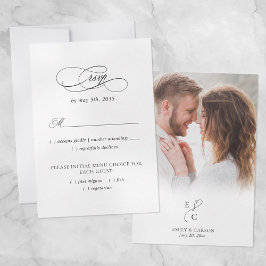 Elegante Foto Bruiloft Maaltijd Monogram Logo Zwar RSVP Kaartje