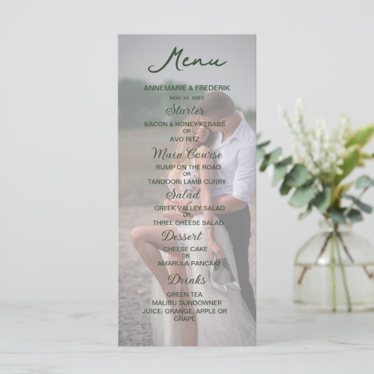 Elegante foto bruiloft menu (Staand voorkant)