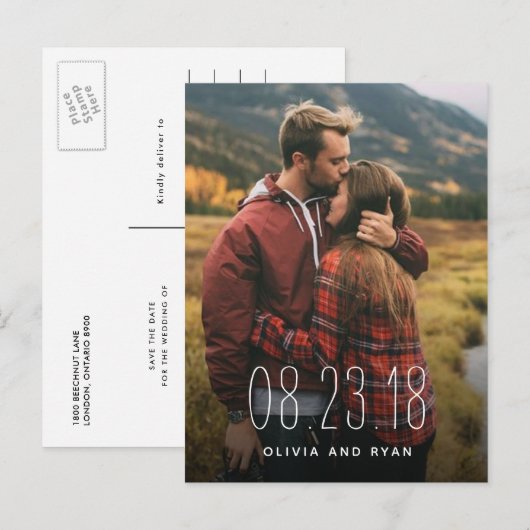 Elegante foto bruiloft save the date aankondigingskaart (Voorkant / Achterkant)