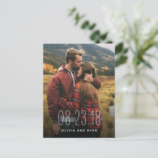 Elegante foto bruiloft save the date aankondigingskaart (Staand voorkant)