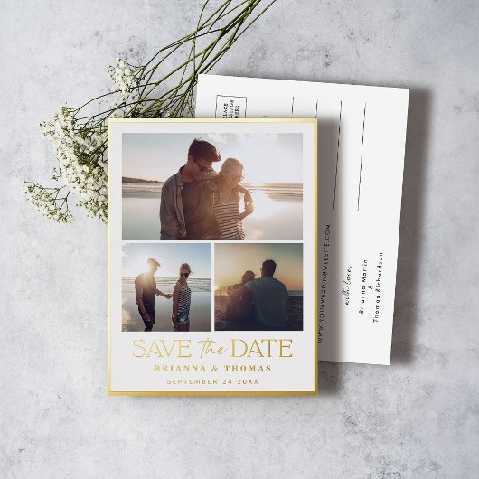 Elegante foto bruiloft Save the Date Gold Folie Uitnodiging Briefkaart