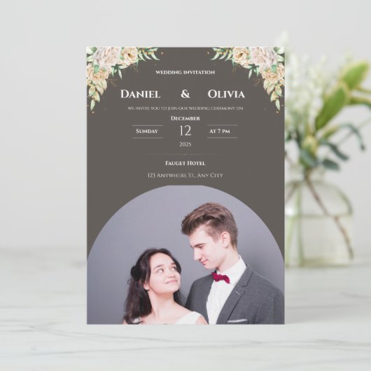 Elegante foto bruiloft uitnodiging Sjabloon (Staand voorkant)