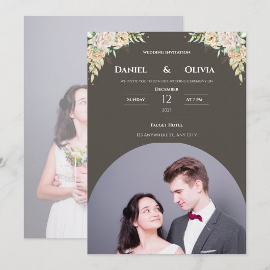 Elegante foto bruiloft uitnodiging Sjabloon (Voorkant / Achterkant)