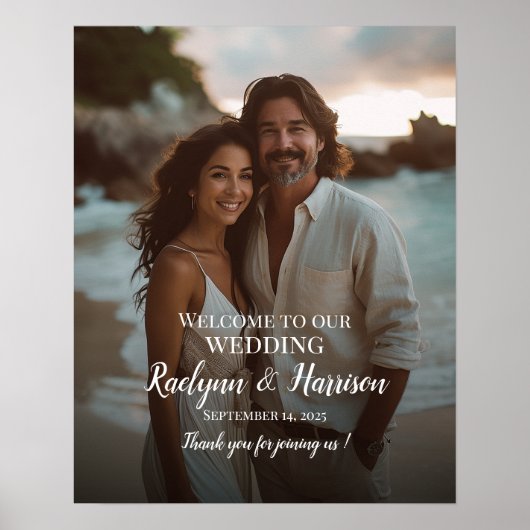 Elegante foto bruiloft welkom teken modern script poster (Voorkant)
