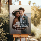 Elegante foto bruiloft welkom teken modern script poster