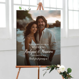 Elegante foto bruiloft welkom teken modern script poster