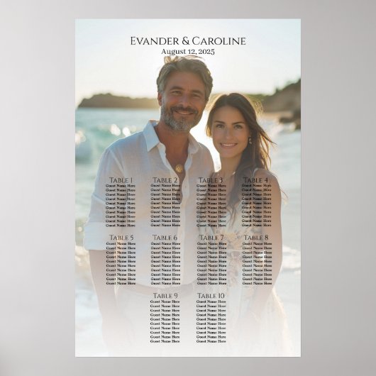 Elegante foto bruiloft zitgrafiek 10 tafels poster (Voorkant)