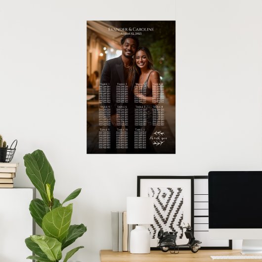 Elegante foto bruiloft zitgrafiek 11 tafels poster (Thuiskantoor)
