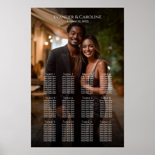 Elegante foto bruiloft zitgrafiek 12 tafels poster (Voorkant)