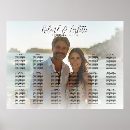 Elegante foto bruiloft zitgrafiek 16 tafels poster (Voorkant)