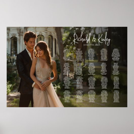 Elegante foto bruiloft zitgrafiek 20 tafels poster (Voorkant)
