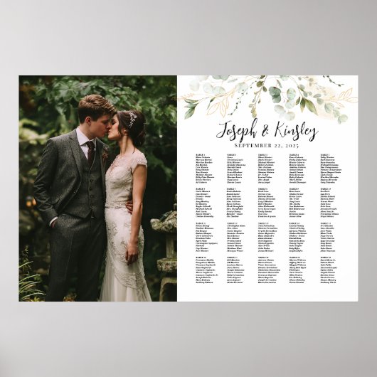 Elegante foto bruiloft zitgrafiek, 20 tafels poster (Voorkant)