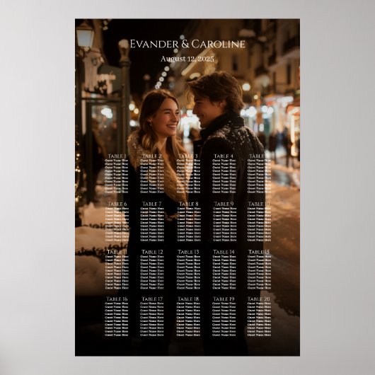 Elegante foto bruiloft zitgrafiek 20 tafels poster (Voorkant)