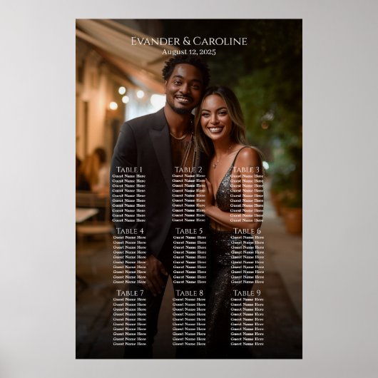 Elegante foto bruiloft zitgrafiek 9 tafels poster (Voorkant)