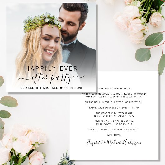 Elegante foto bruiloftsreceptie kaart