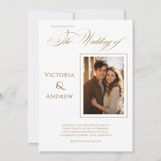 Elegante foto bruin moderne bruiloft uitnodiging (Voorkant)