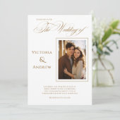 Elegante foto bruin moderne bruiloft uitnodiging (Staand voorkant)
