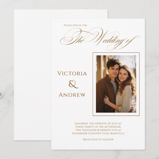 Elegante foto bruin moderne bruiloft uitnodiging (Voorkant / Achterkant)