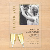 Elegante foto Champagne bruiloft Dank u Acryl Uitnodigingen (Voorkant)