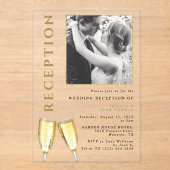 Elegante foto Champagne bruiloft receptie Acryl Uitnodigingen (Voorkant)