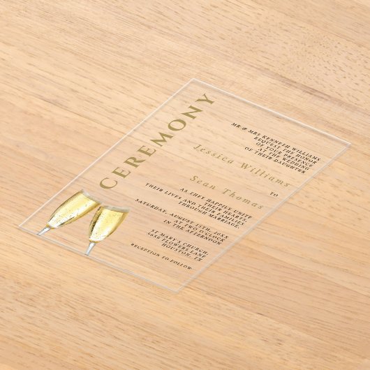 Elegante foto Champagne huwelijksceremonie Acryl Uitnodigingen (Laagn)