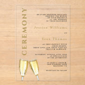 Elegante foto Champagne huwelijksceremonie Acryl Uitnodigingen (Voorkant)